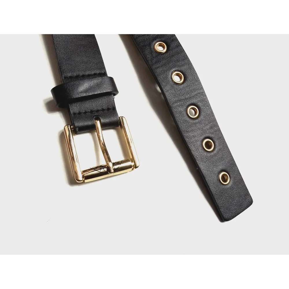 Vintage y2k DKNY Single Grommet Belt Womens 2X XXL Black Silver Faux Leather